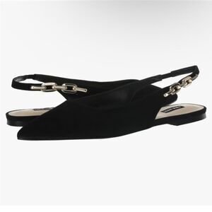 Nine West Slingback Flats Pointed Toe Gold Chain Detail Women’s Shoes Size 9M